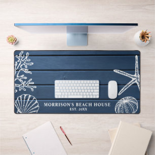 Beach House Vintage Seashells Custom Text  Desk Mat