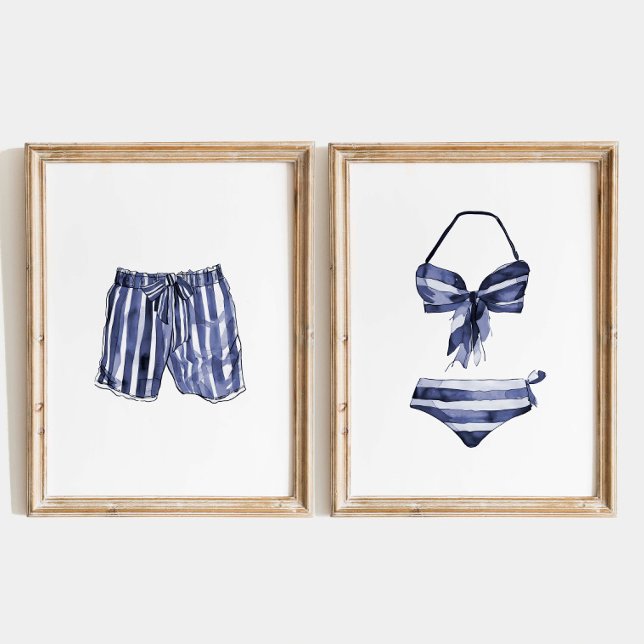Beach House Wall Art, Vintage Striped Swimsuit Set (Creator Uploaded)