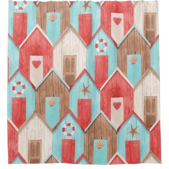 Beach house watercolor: retro pattern. (Front)