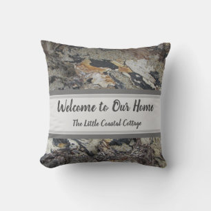 Beach House Welcome Driftwood Photo Coastal Nature Throw Pillow
