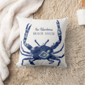 Beach House Welcome Name Shibori Blue Crab Diamond Throw Pillow (Blanket)
