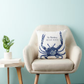 Beach House Welcome Name Shibori Blue Crab Diamond Throw Pillow (Chair)