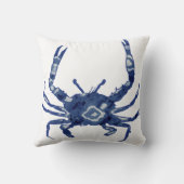 Beach House Welcome Name Shibori Blue Crab Diamond Throw Pillow (Back)