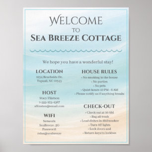 Beach House Welcome Sign with House Rules & WiFi