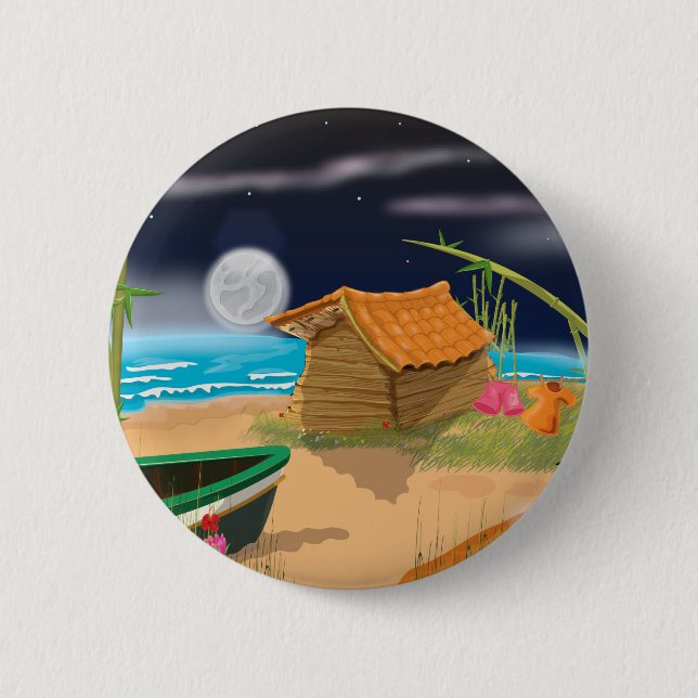 Beach Hut at night 2 Inch Round Button (Front)