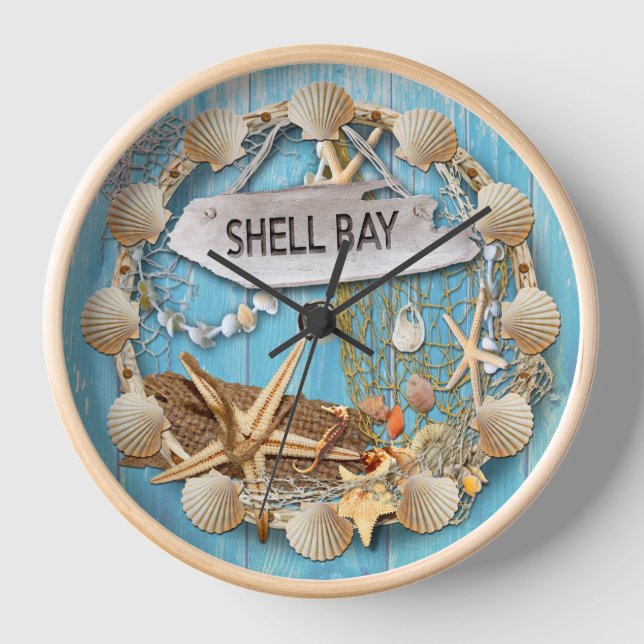 Beach Hut/Beach House Clock, Shell Bay Wall Clock (Front)