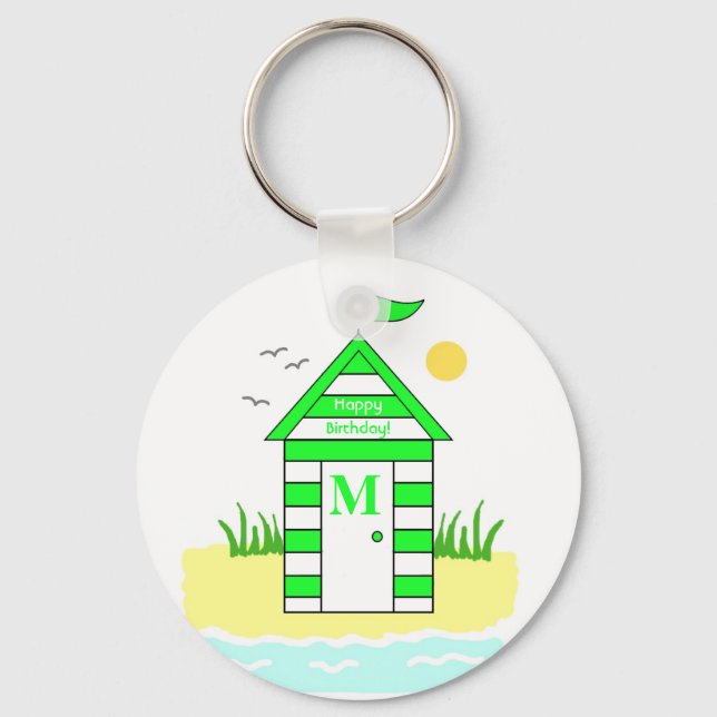 Beach Hut Green Key Ring (Front)