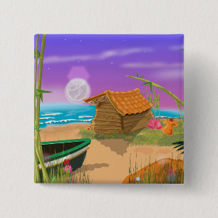 Beach Hut on moonlit beach 2 Inch Square Button