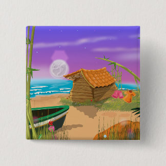 Beach Hut on moonlit beach 2 Inch Square Button