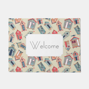 Beach Hut Pattern   Add Your Text Doormat