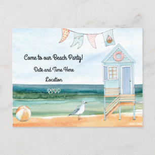 Beach Hut Seagull and Beach Ball Party Invitation