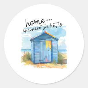 Beach Hut Sweet Home Quote Summer Vacation Classic Round Sticker