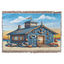 Beach Hut Throw Blanket
