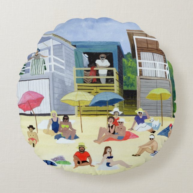 Beach Huts 1991 Round Pillow (Front)