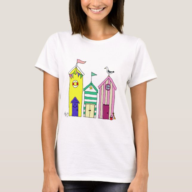 Beach Huts 1 Illustration T-Shirt (Front)