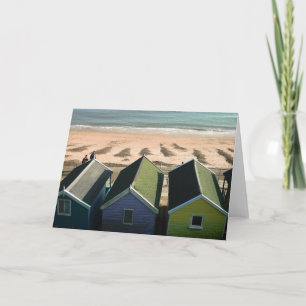 Beach huts and blue skies english seaside photo card