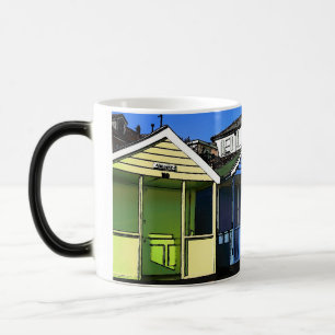 Beach huts and blue skies english seaside photo magic mug