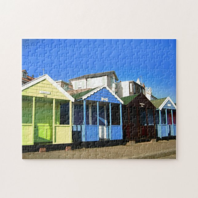beach huts and blue sky English seaside photo Jigsaw Puzzle (Horizontal)