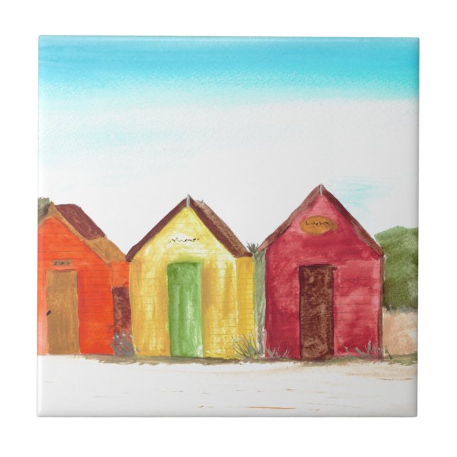 Beach huts art print beach tile (Front)