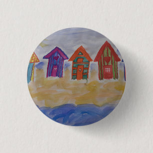 Beach Huts Badge 1 Inch Round Button