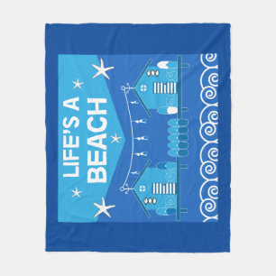 Beach Huts Beach Homes Surfing Sea Wooden Bo Fleece Blanket