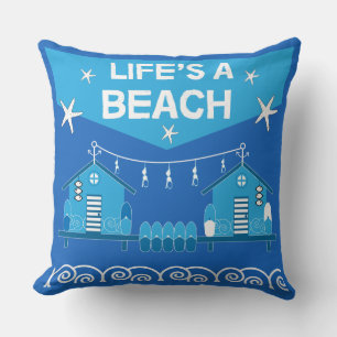 Beach Huts Beach Homes Surfing Sea Wooden Bo Throw Pillow