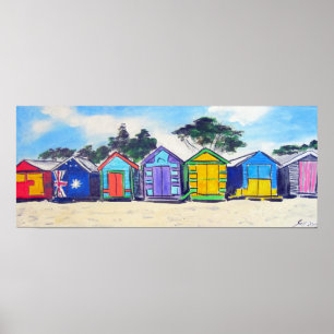 Beach Huts Colourful Poster
