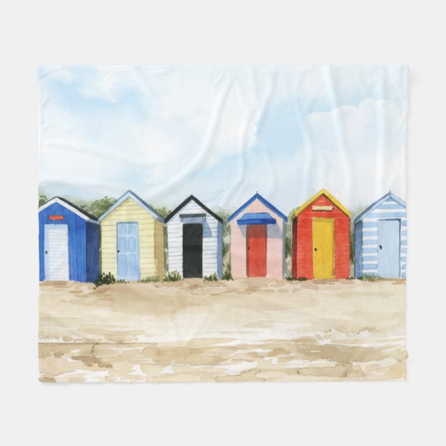 Beach Huts I Fleece Blanket (Front (Horizontal))