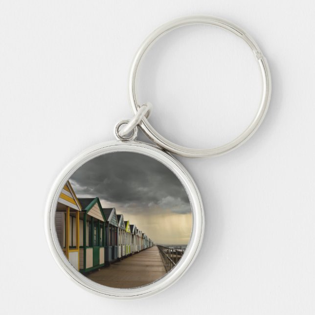 Beach Huts In A Summer Storm | Southwold Keychain (Front)