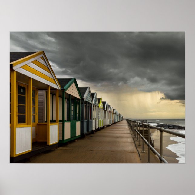Beach Huts In A Summer Storm | Southwold Poster (Front)