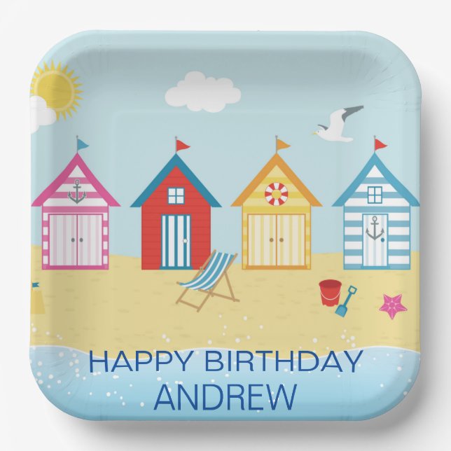 Beach Huts Paper Plate (Front)