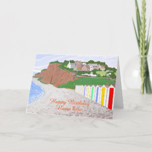 Beach Huts scene, birthday, add name front Card