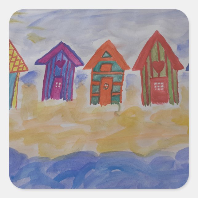 Beach Huts Square Sticker (Front)
