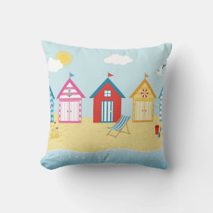 Beach Huts Throw Pillow