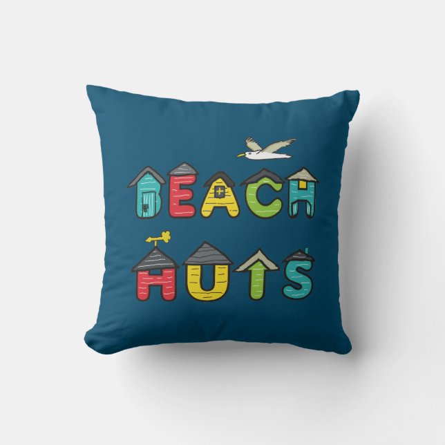 Beach Huts Throw Pillow (Front)