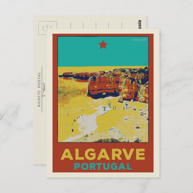 Beach illustration Algarve Portugal Postcard (Front/Back)