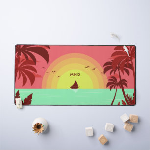 Beach Illustration custom monogram Desk Mat
