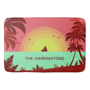 Beach Illustration custom name bath mats