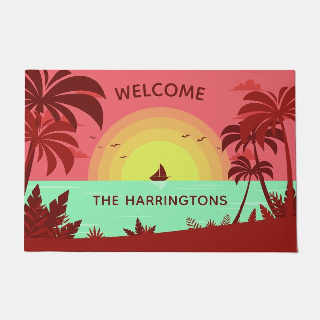Beach Illustration custom name door mats (Front)