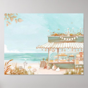 beach illustration little bakery by the sea poster