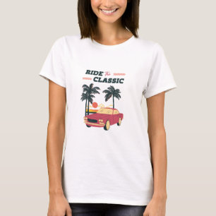Beach Illustration Retro Classic Car T-Shirt