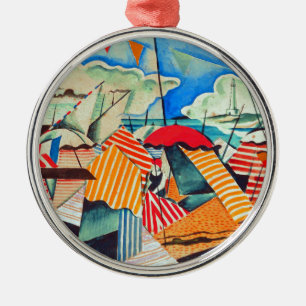 Beach in Biarritz (France) by Bedrich Feurstein Metal Ornament