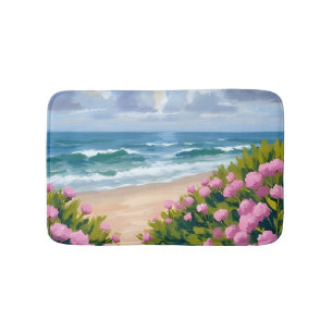 Beach in Bloom Pink Hydrangea Oceanside Coastal Bath Mat