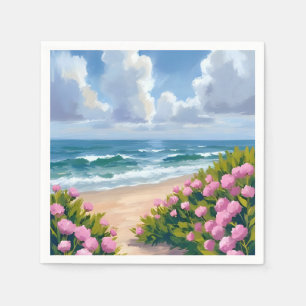 Beach in Bloom Pink Hydrangea Oceanside Coastal Napkin