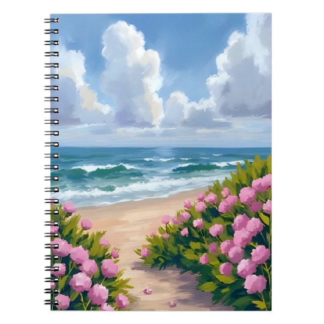 Beach in Bloom | Pink Hydrangea Oceanside Coastal Notebook (Front)