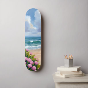 Beach in Bloom Pink Hydrangea Oceanside Coastal Skateboard
