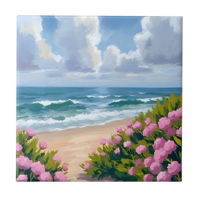 Beach in Bloom | Pink Hydrangea Oceanside Coastal Tile (Front)