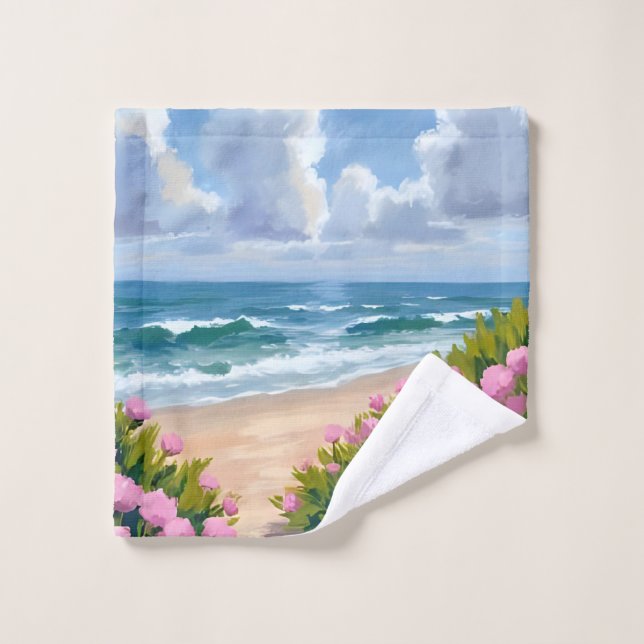Beach in Bloom | Pink Hydrangea Oceanside Coastal Wash Cloth (Wash Cloth)