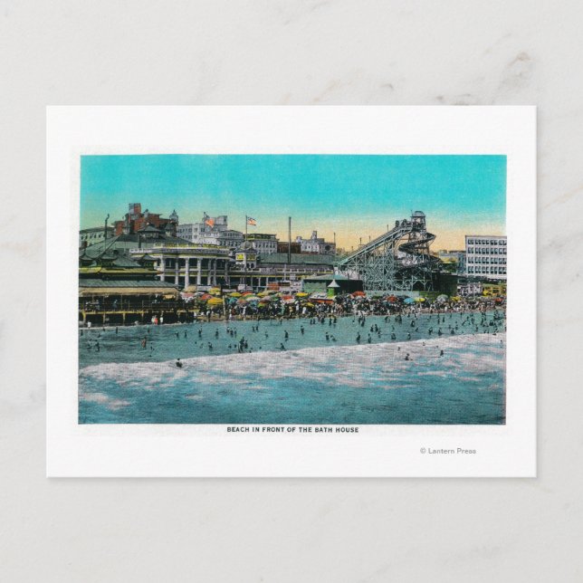 Beach in front of the Bath House, Long Beach Postcard (Front)