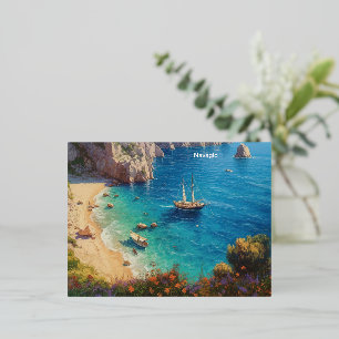 Beach in Greece Foil Holiday Postcard